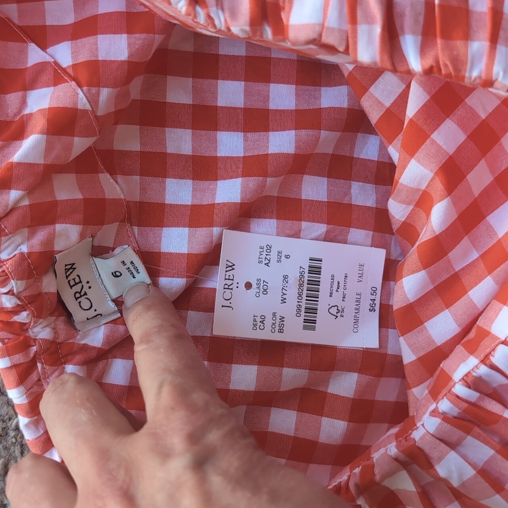 J. Crew Red Gingham Ruffle Blouse - Picture 2 of 2